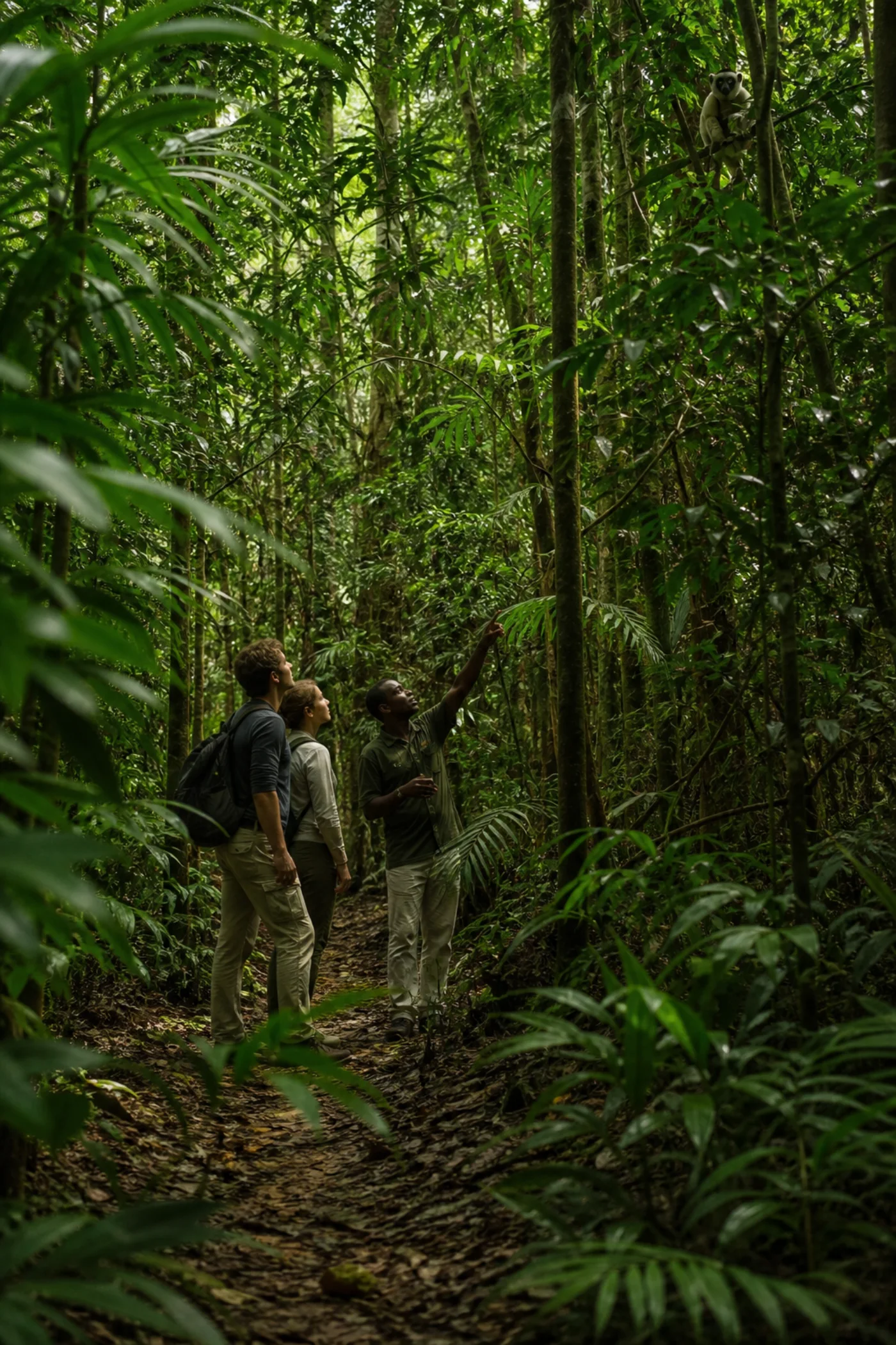 Guide naturaliste et voyageurs dans la forêt primaire de Lokobe