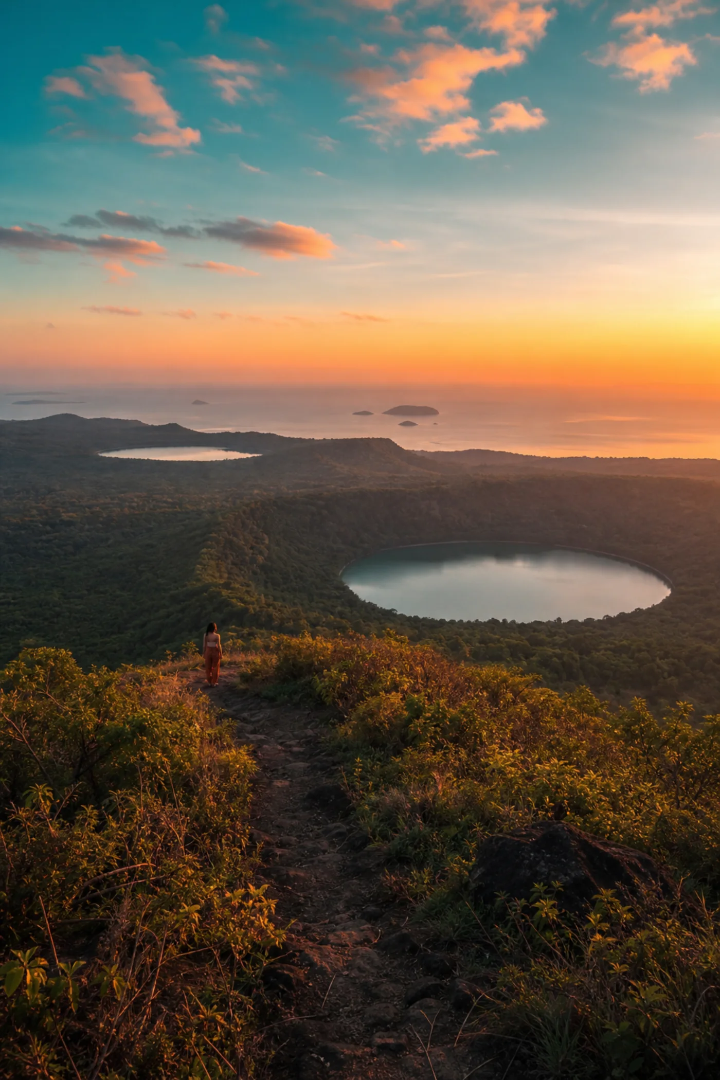 Coucher de soleil sur les lacs sacrés depuis le Mont Passot