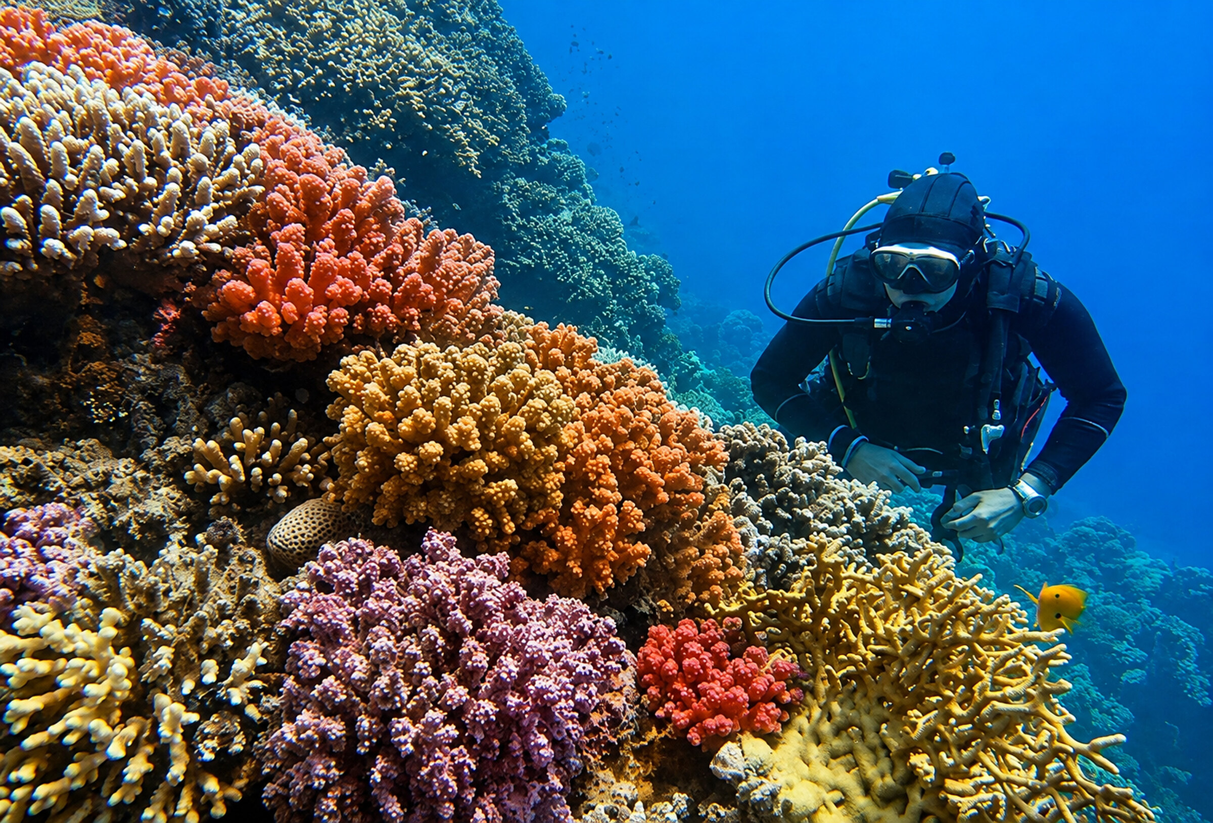 Plongeur au-dessus d’un récif de Nosy Be